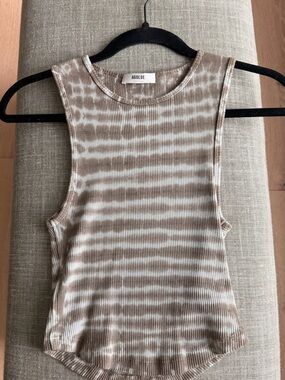 Agolde Beige and White Ribbed Tie-Dye Tank Top